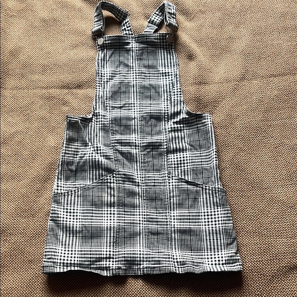 Love, Fire | Girls Black and White Plaid Overall Dress, M